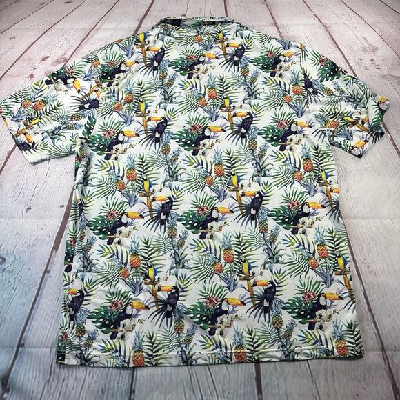 Royal & Awesome Polo Shirt Mens Tropical Stretch Bird Parrot Pineapple Golf XL - Picture 9 of 9